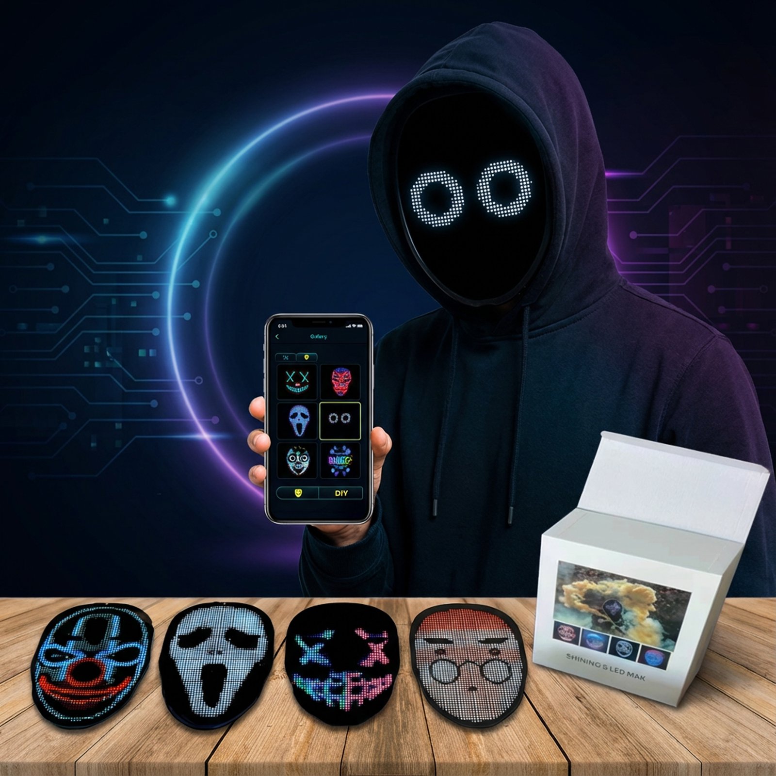 قناع وجه LED قابل لإعادة الشحن وبرمجته بتقنية البلوتوث - Image 2